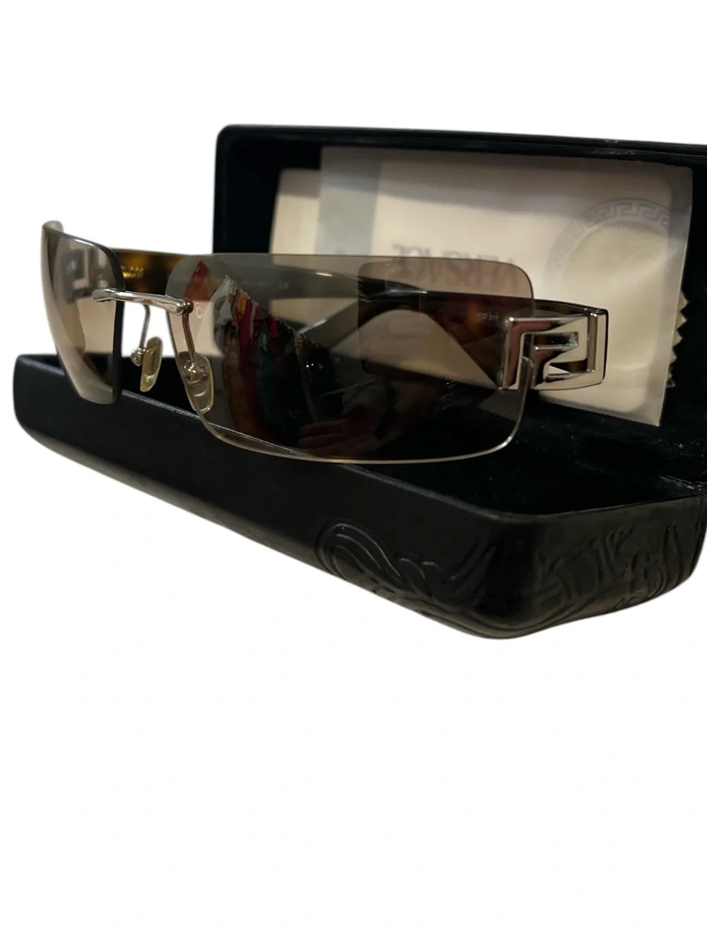 Authentic Versace MOD 2017-B 1000/8Z Rimless Sunglasses Tortoise Silver Y2K 64-1